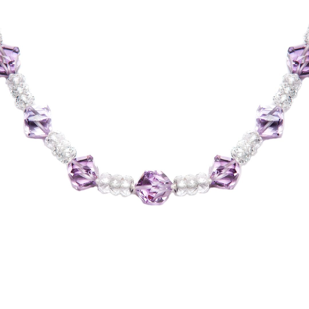 Amethyst and Clear Topaz Bead Pendant with white gold clasp by Natalie Barney
