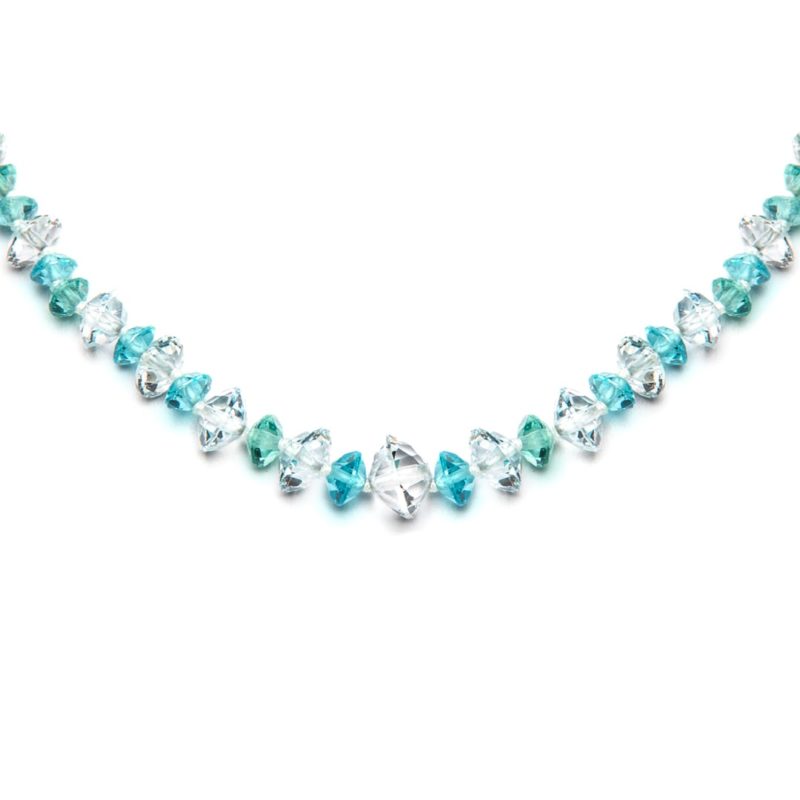 Apatite and Clear Topaz Bead Necklace with white gold clasp by Natalie Barney