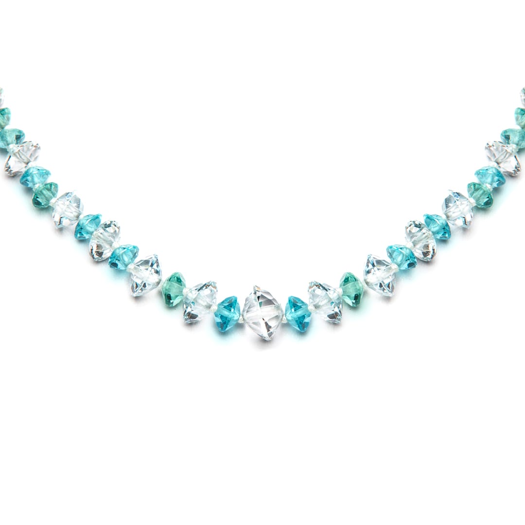 Apatite and Clear Topaz Bead Necklace (closeup)