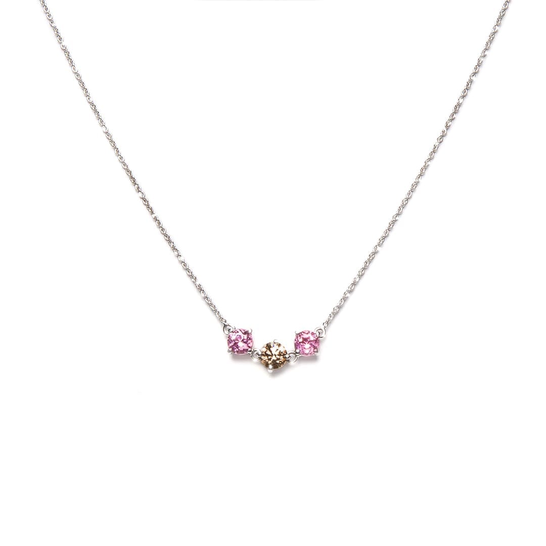 Argyle Diamond and Pink Tourmaline Necklace handmade in white gold by Natalie Barney