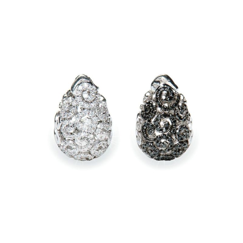Black and White Diamond Reversible Drop Earrings in white gold by Natalie Barney