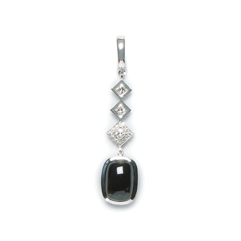 Black Spinel Cabochon and Diamond Enhancer handmade in white gold by Natalie Barney