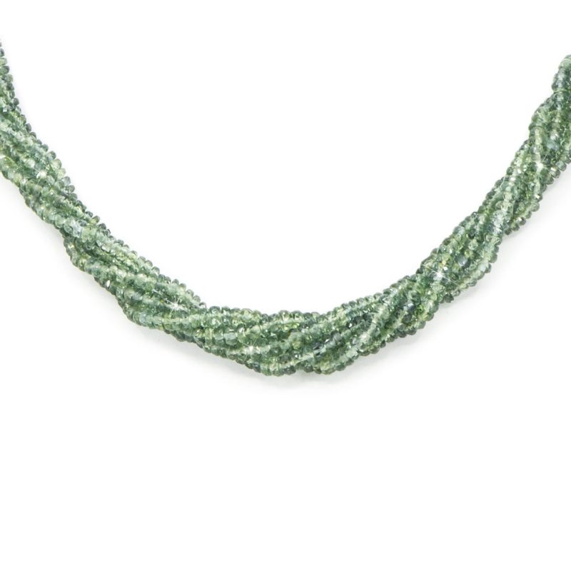 Multi Row Green Sapphire Bead Necklace in Sterling Silver by Natalie Barney