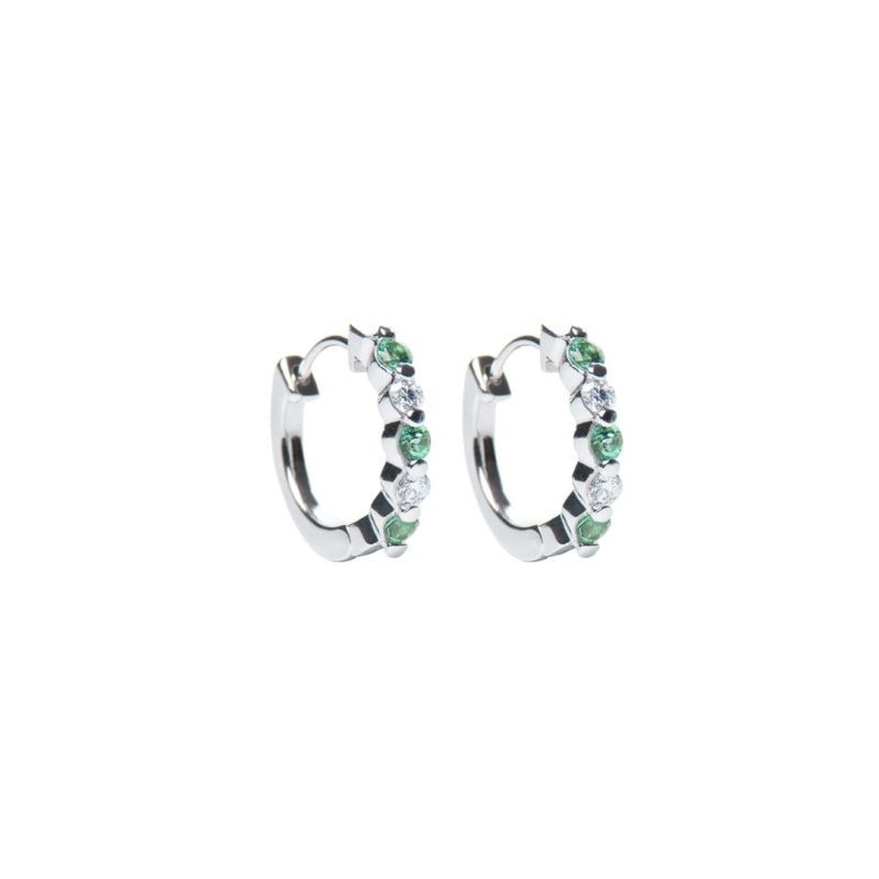 Green Tourmaline and Diamond Huggy Earrings in white gold by Natalie Barney