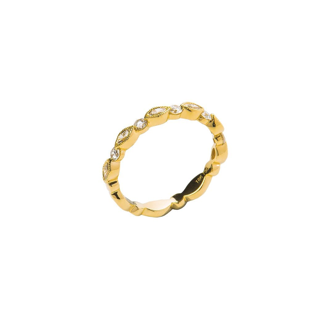 Marquise and Round Diamond Ring in yellow gold by Natalie Barney
