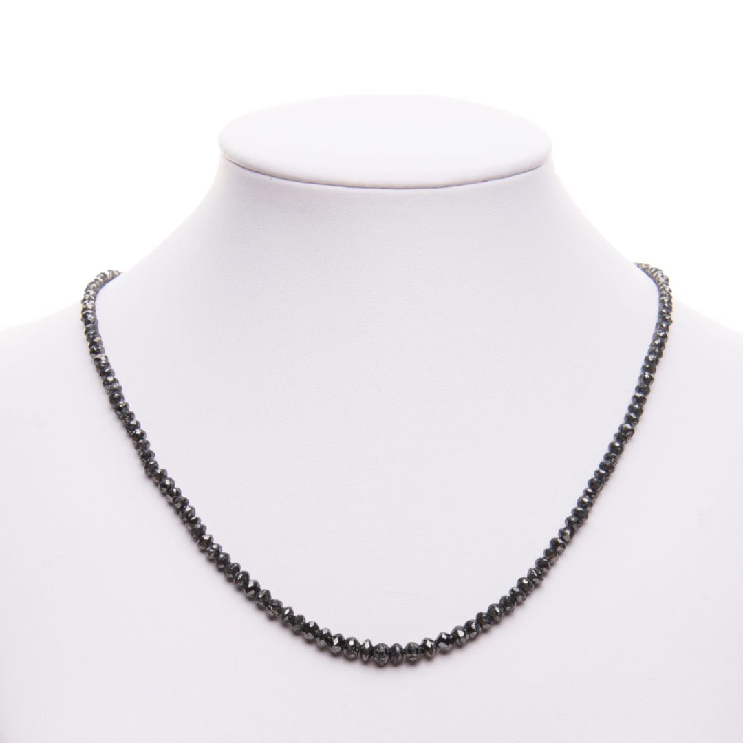 Medium Black Diamond Bead Necklace with white gold clasp by Natalie Barney