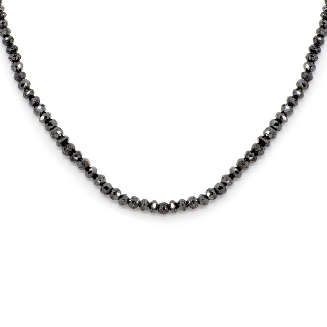Medium Black Diamond Bead Necklace with white gold clasp by Natalie Barney