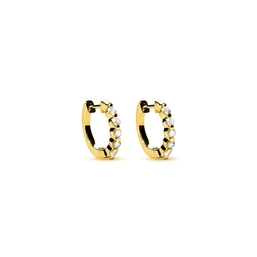 Diamond Bar Set Huggy Earrings in yellow gold by Natalie Barney