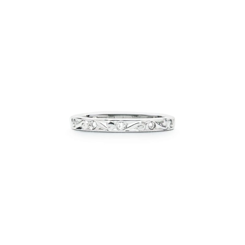 Engraved Diamond Ring in white gold by Natalie Barney