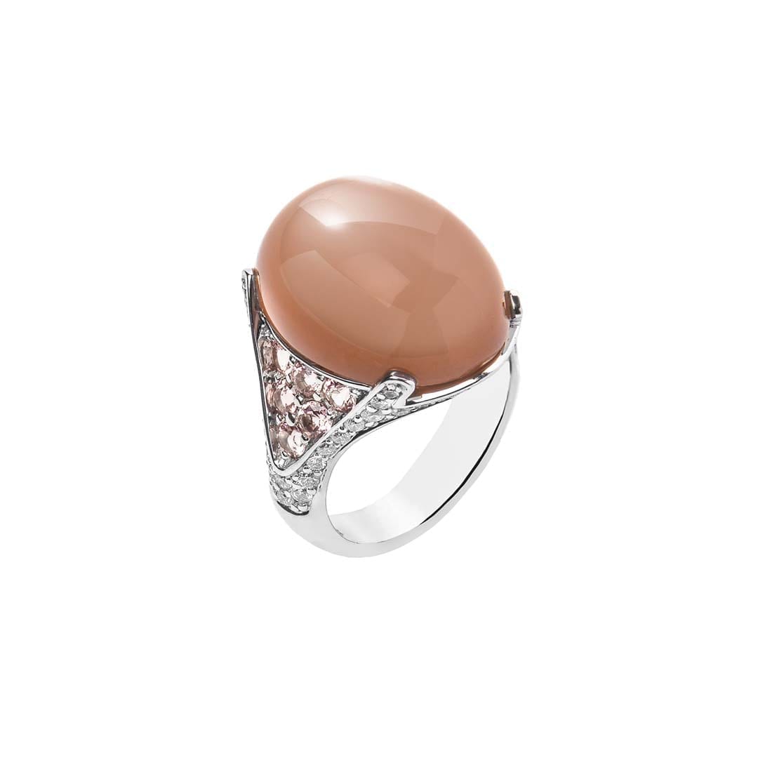 Moonstone, Tourmaline and Diamond Ring in white gold by Natalie Barney