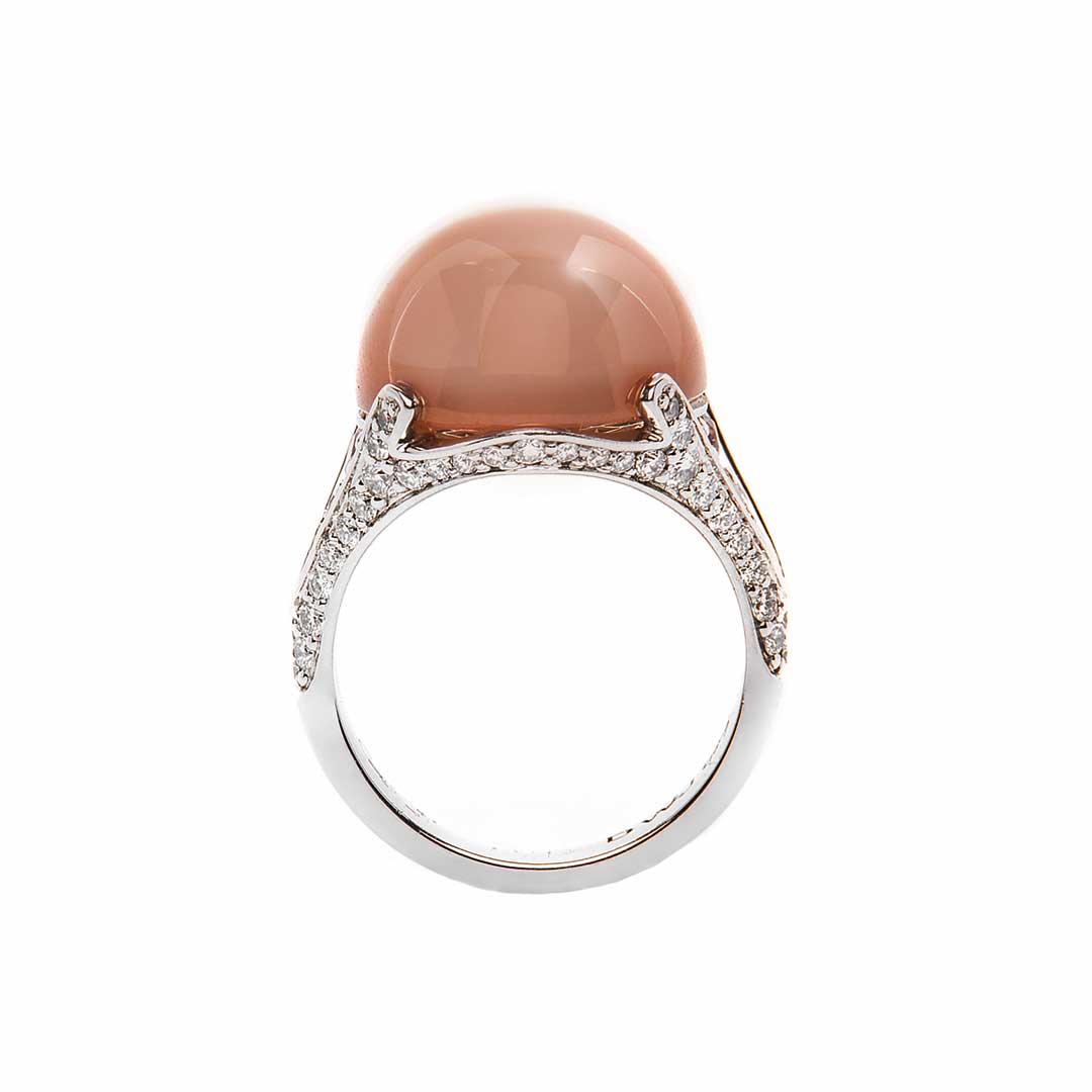 Moonstone, Tourmaline and Diamond Ring in white gold by Natalie Barney