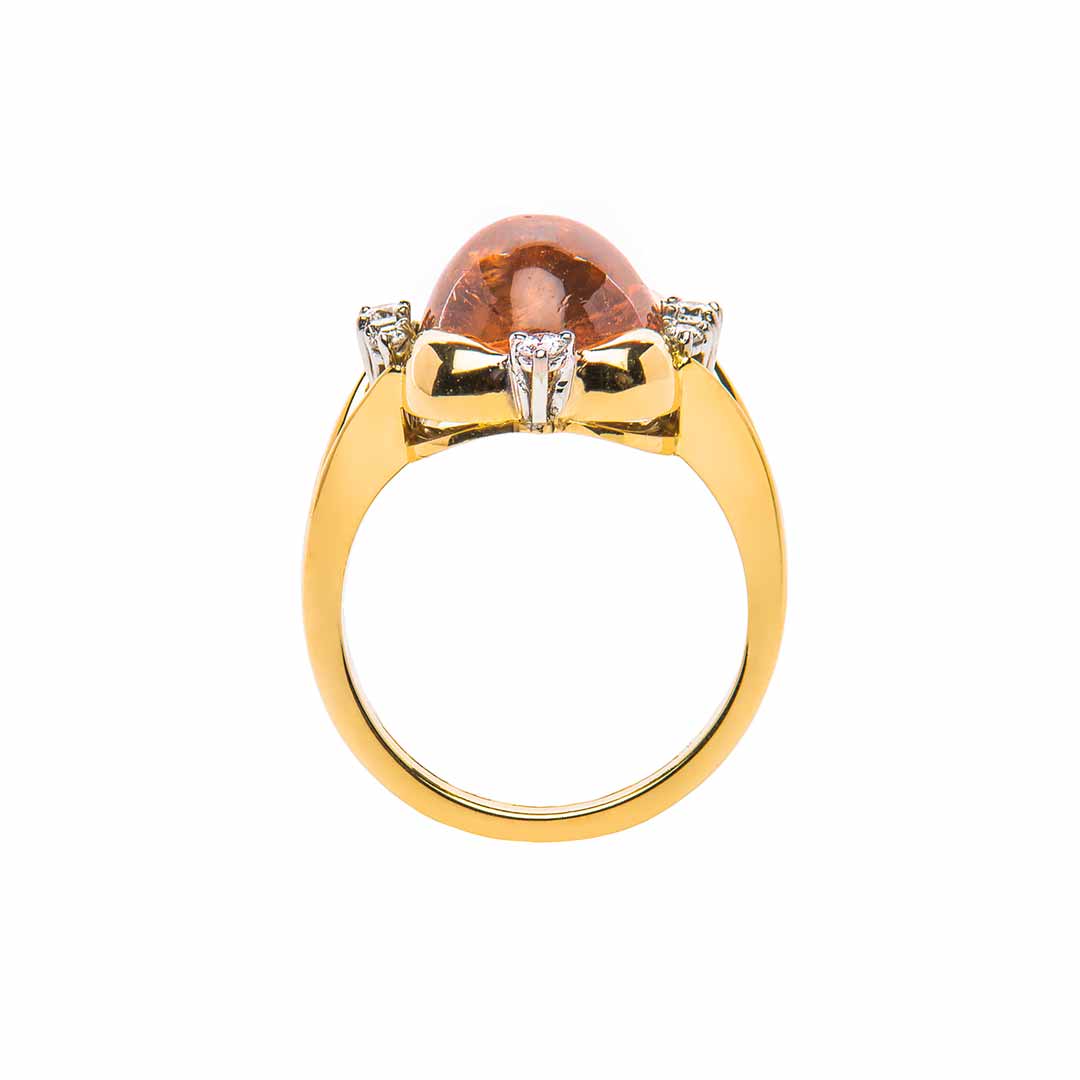 Oval Brown Tourmaline and Diamond Ring handmade in yellow gold by Natalie Barney