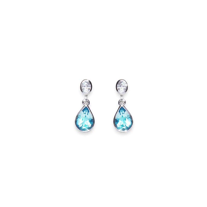 Pear Aquamarine and Oval Diamond Drop Earrings handmade in white gold by Natalie Barney