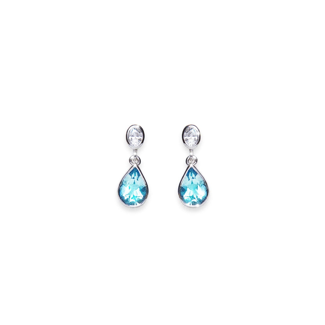 Pear Aquamarine and Oval Diamond Drop Earrings handmade in white gold by Natalie Barney