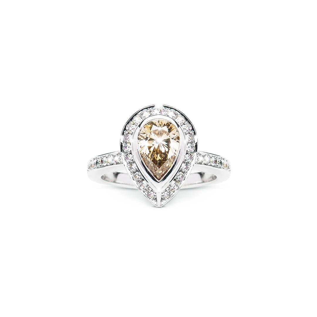 Pear Argyle Diamond Cluster Ring handmade in white gold by Natalie Barney