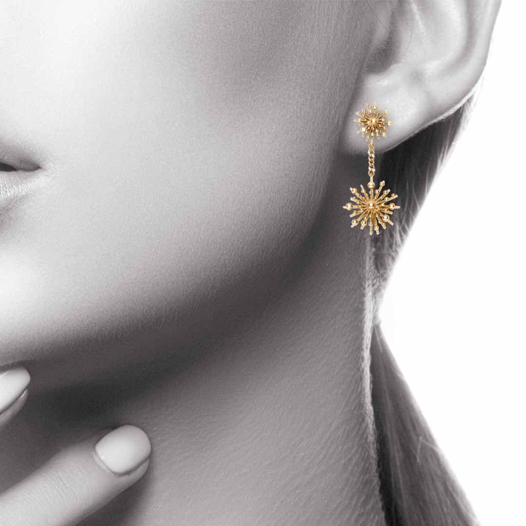 Soleil Drop Earrings in yellow gold by Natalie Barney