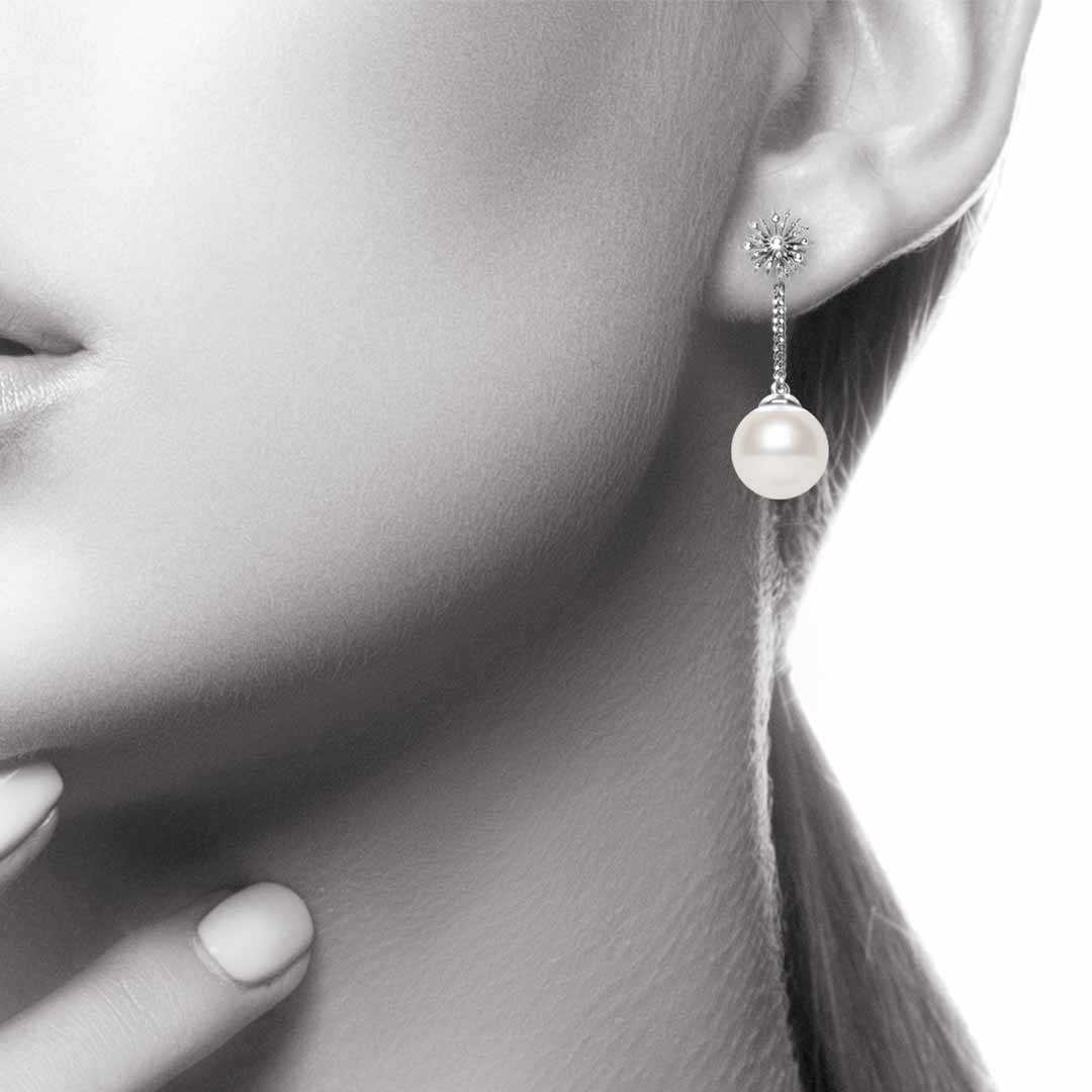 Soleil Pearl Drop Earrings in sterling silver by Natalie Barney