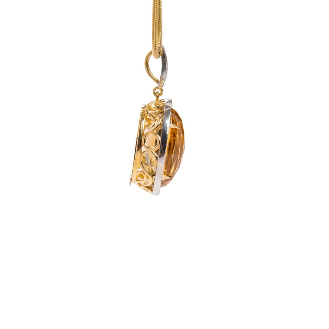 Oval Citrine and Diamond Cluster Pendant handmade in white and yellow gold by Natalie Barney