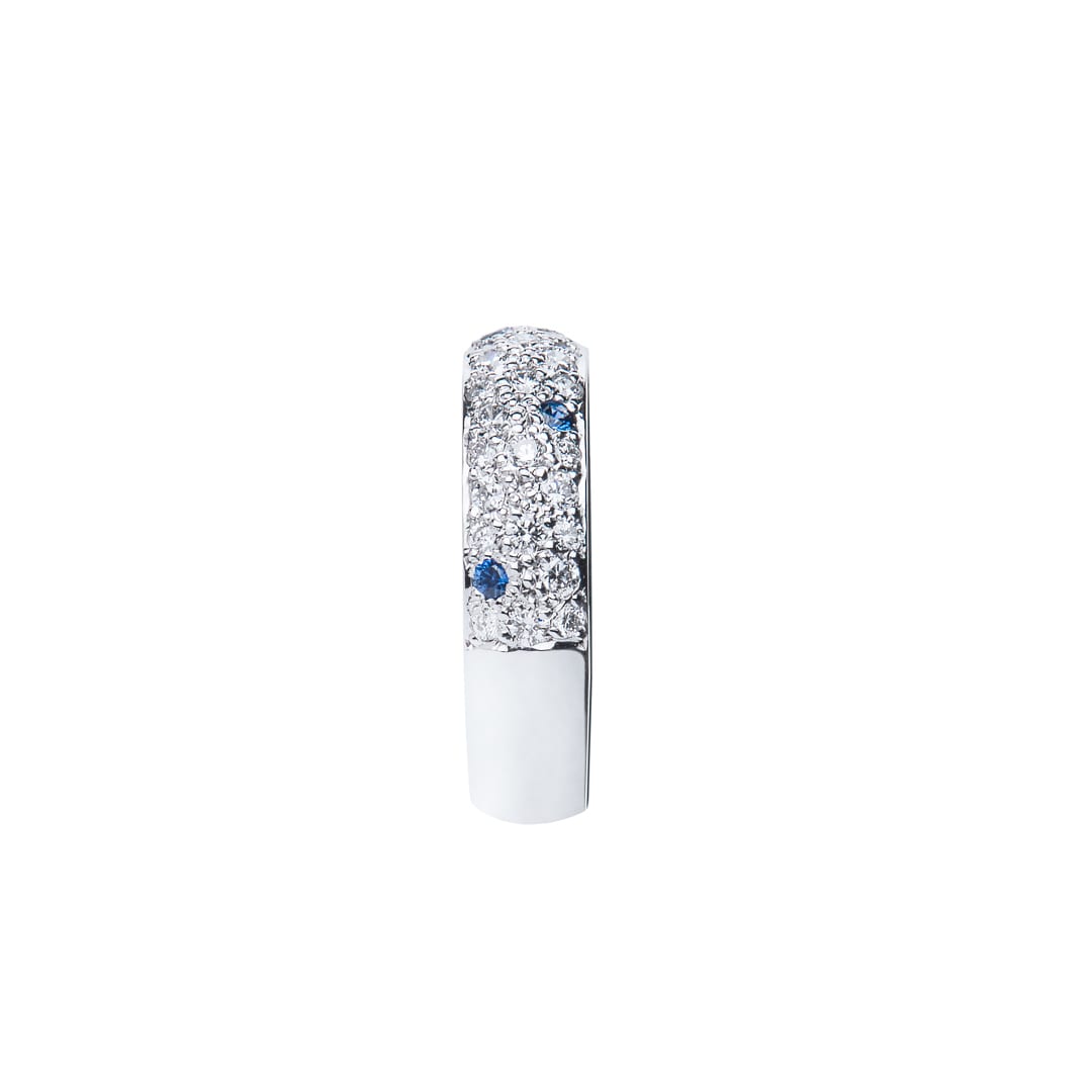 Pave Ceylon Blue Sapphire and Diamond Ring (profile view)