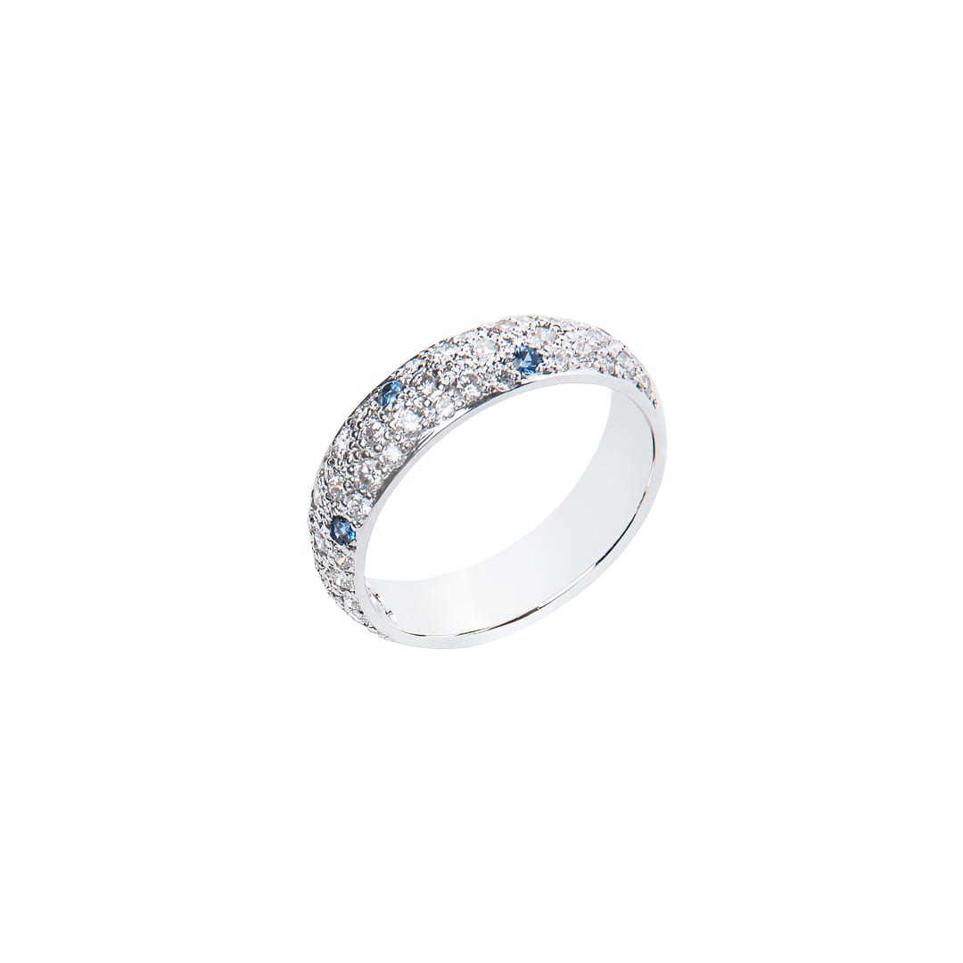 Pave Ceylon Blue Sapphire and Diamond Ring (side view)