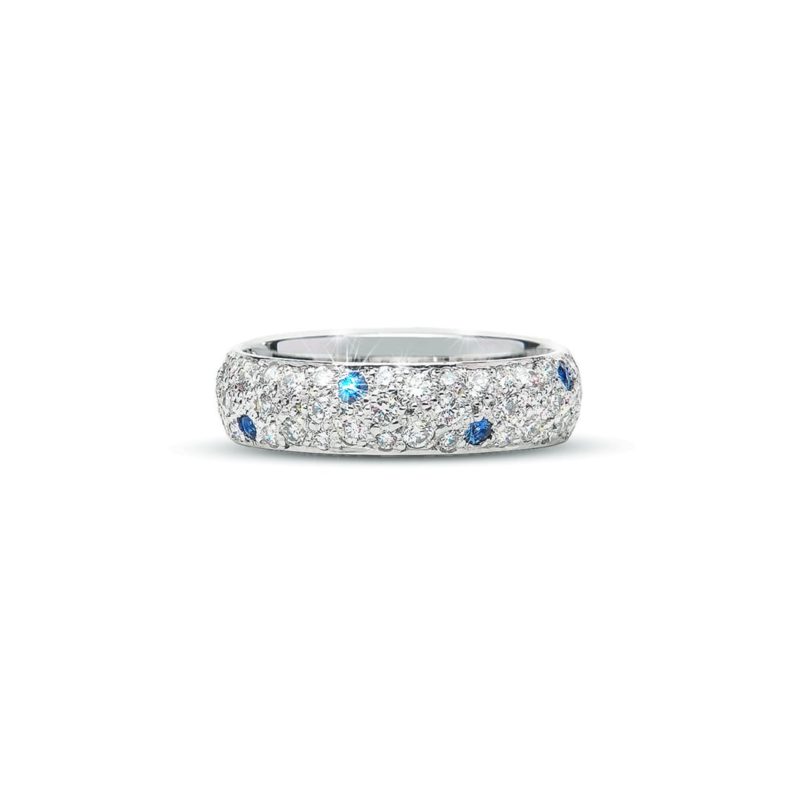 Pave Ceylon Blue Sapphire and Diamond Ring in white gold by Natalie Barney