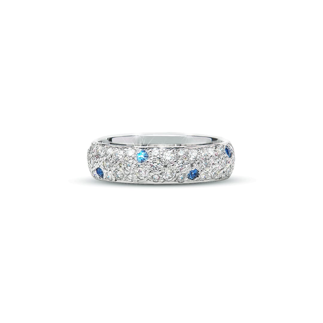 Pave Ceylon Blue Sapphire and Diamond Ring (top view)