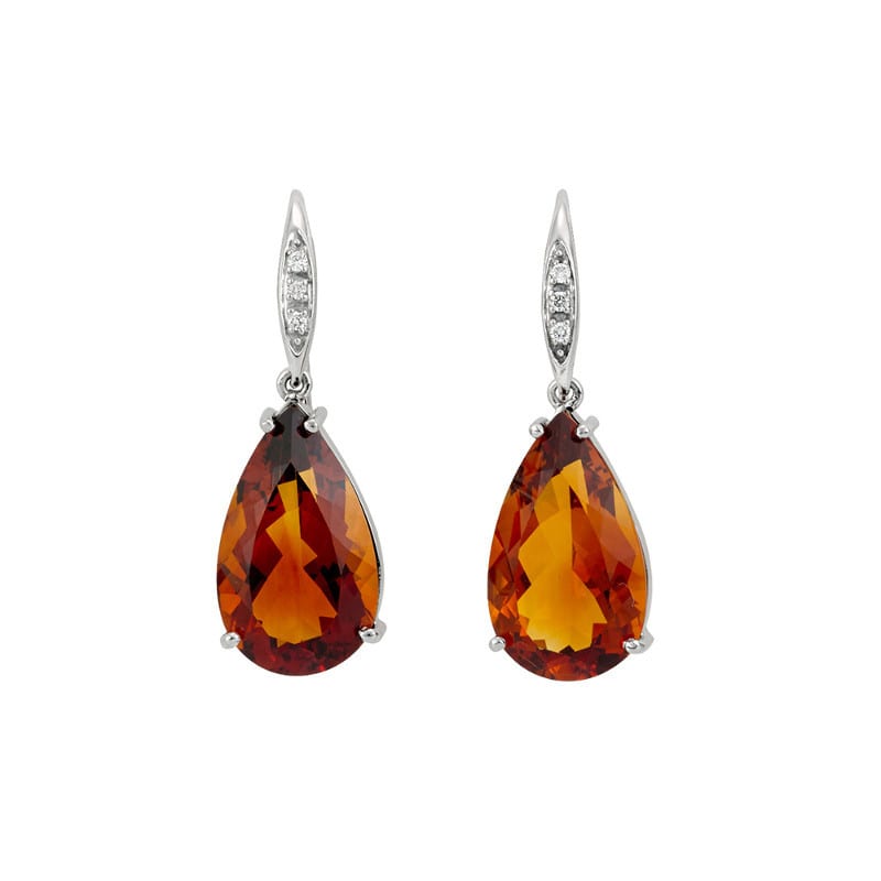 Pear Cut Madeira Citrine and Diamond Drop Earrings in White Gold ...