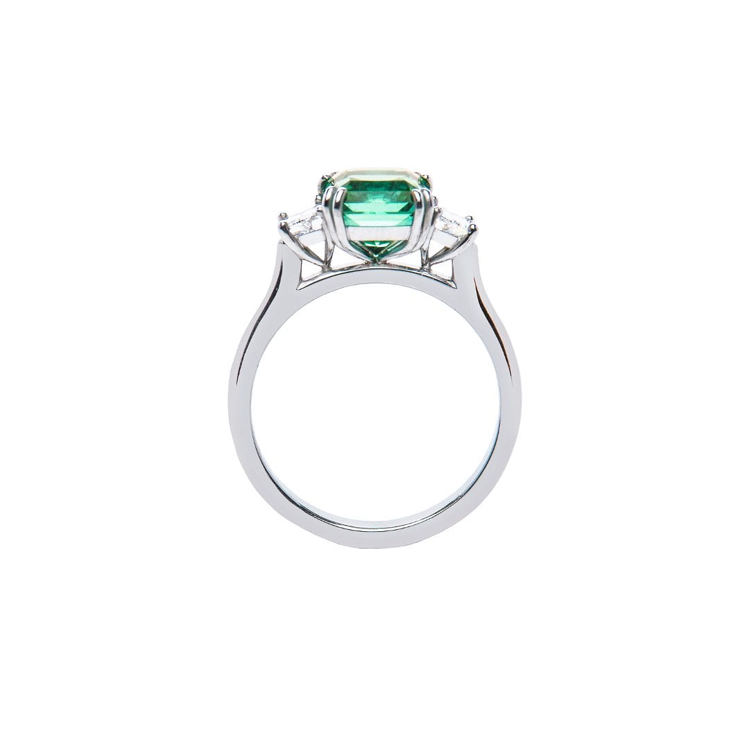 Radiant Green Tourmaline and Diamond Ring handmade in white gold by Natalie Barney