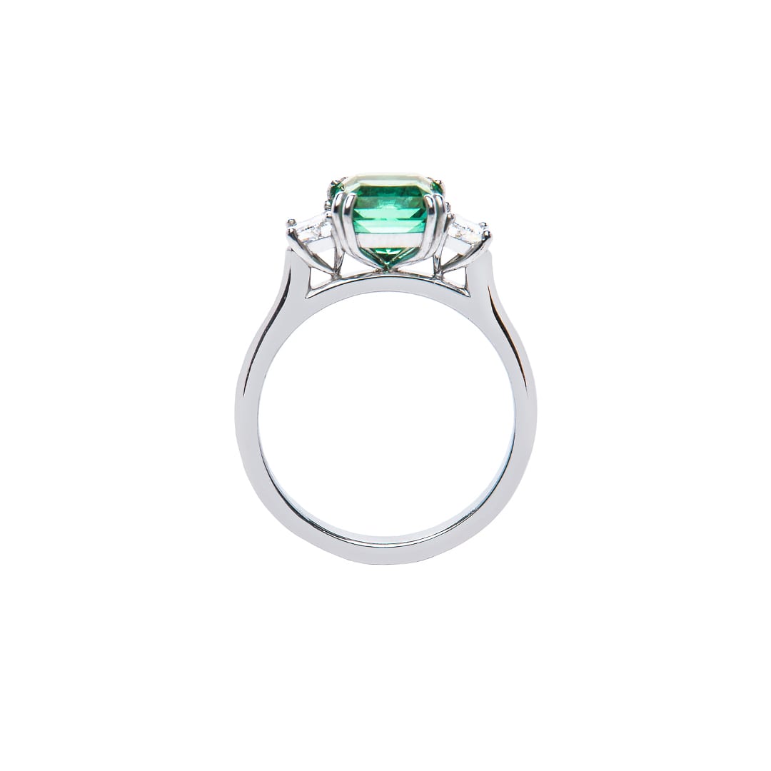 Radiant Green Tourmaline and Diamond Ring (side view)
