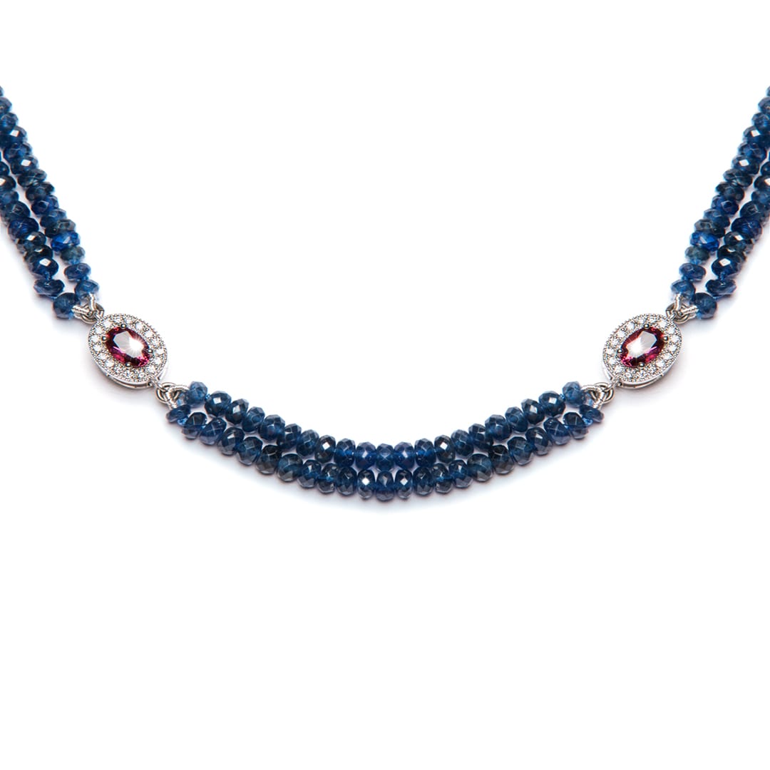 Sapphire Rhodolite Garnet Tourmaline and Diamond Necklace (closeup necklace)
