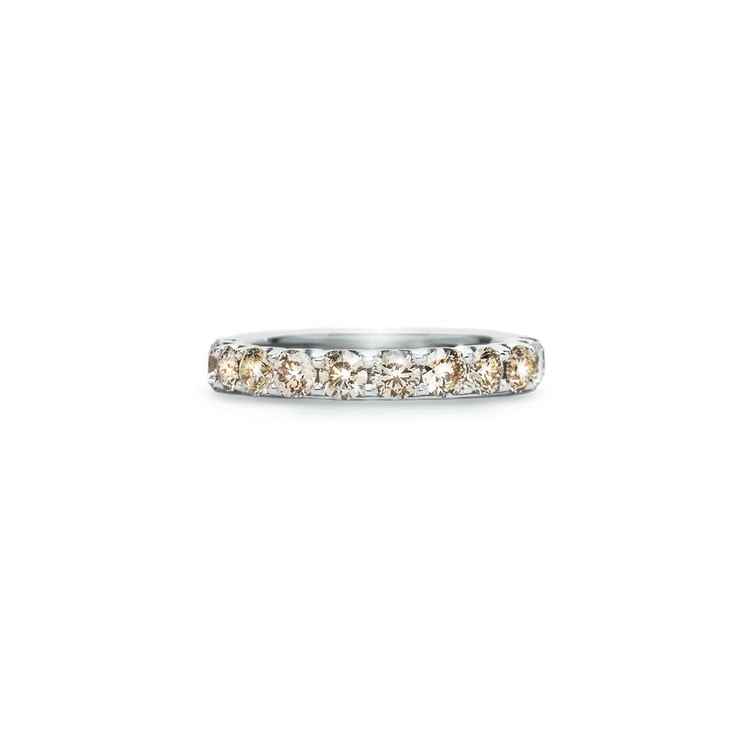 Scalloped Round Champagne Diamond Ring in white gold by Natalie Barney