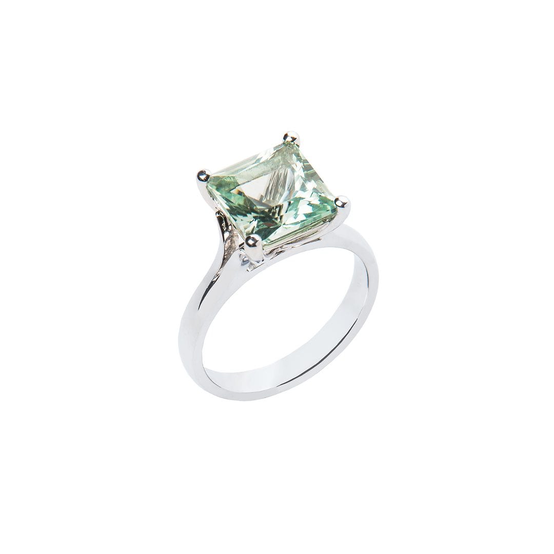 Square Princess Mint Tourmaline Ring handmade in white gold by Natalie Barney