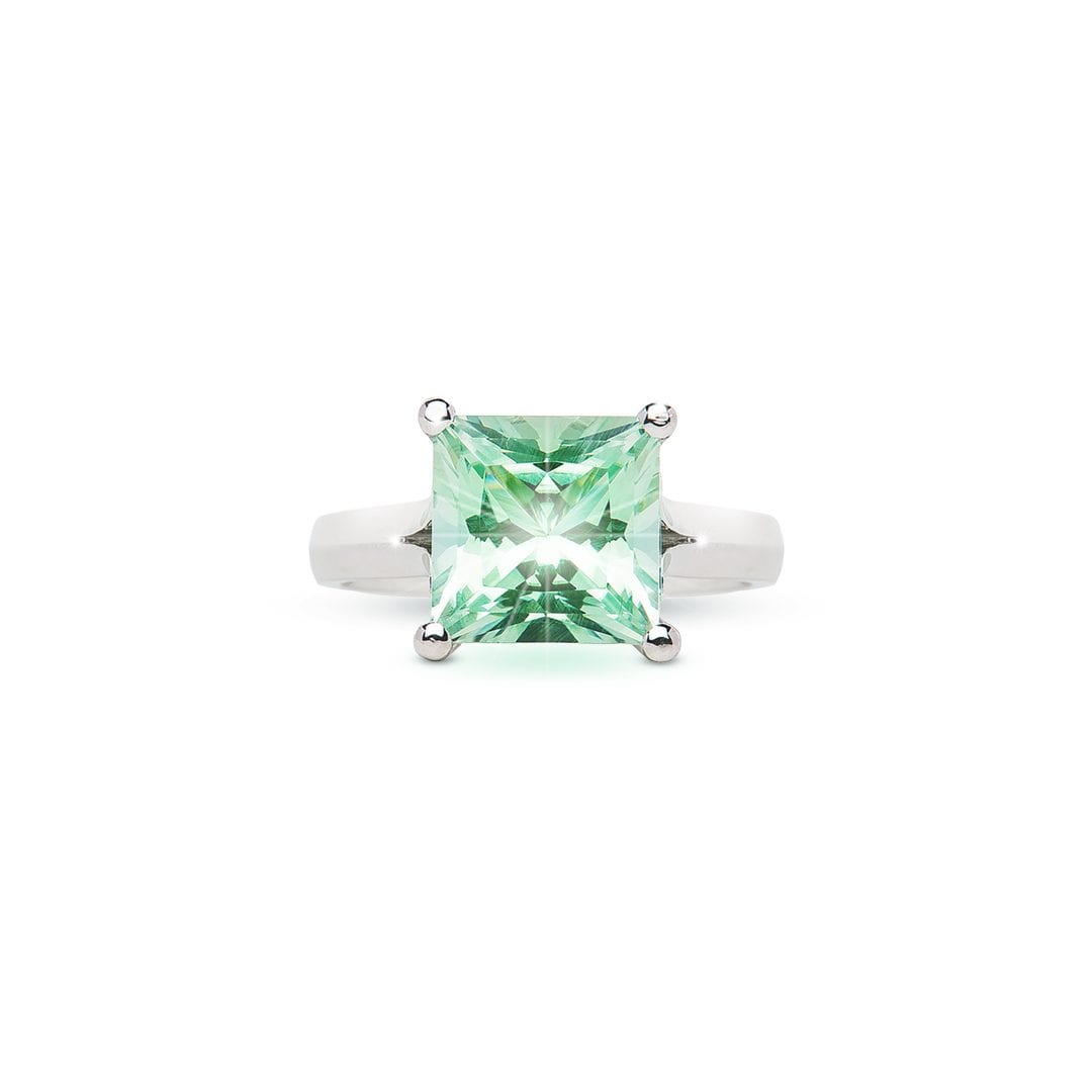 Square Princess Mint Tourmaline Ring handmade in white gold by Natalie Barney