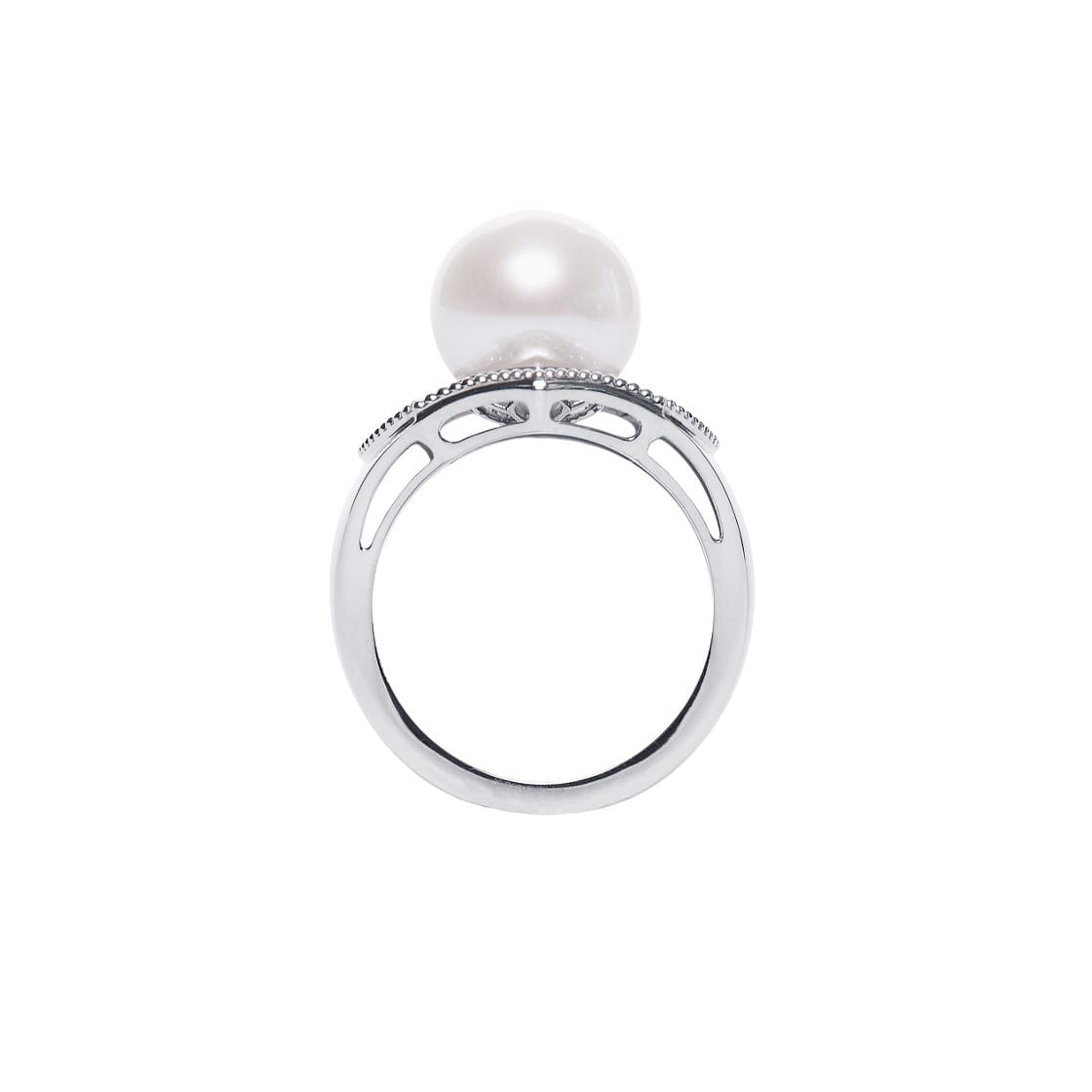 Mauresque Pearl and Black Diamond Ring in White Gold (side view)