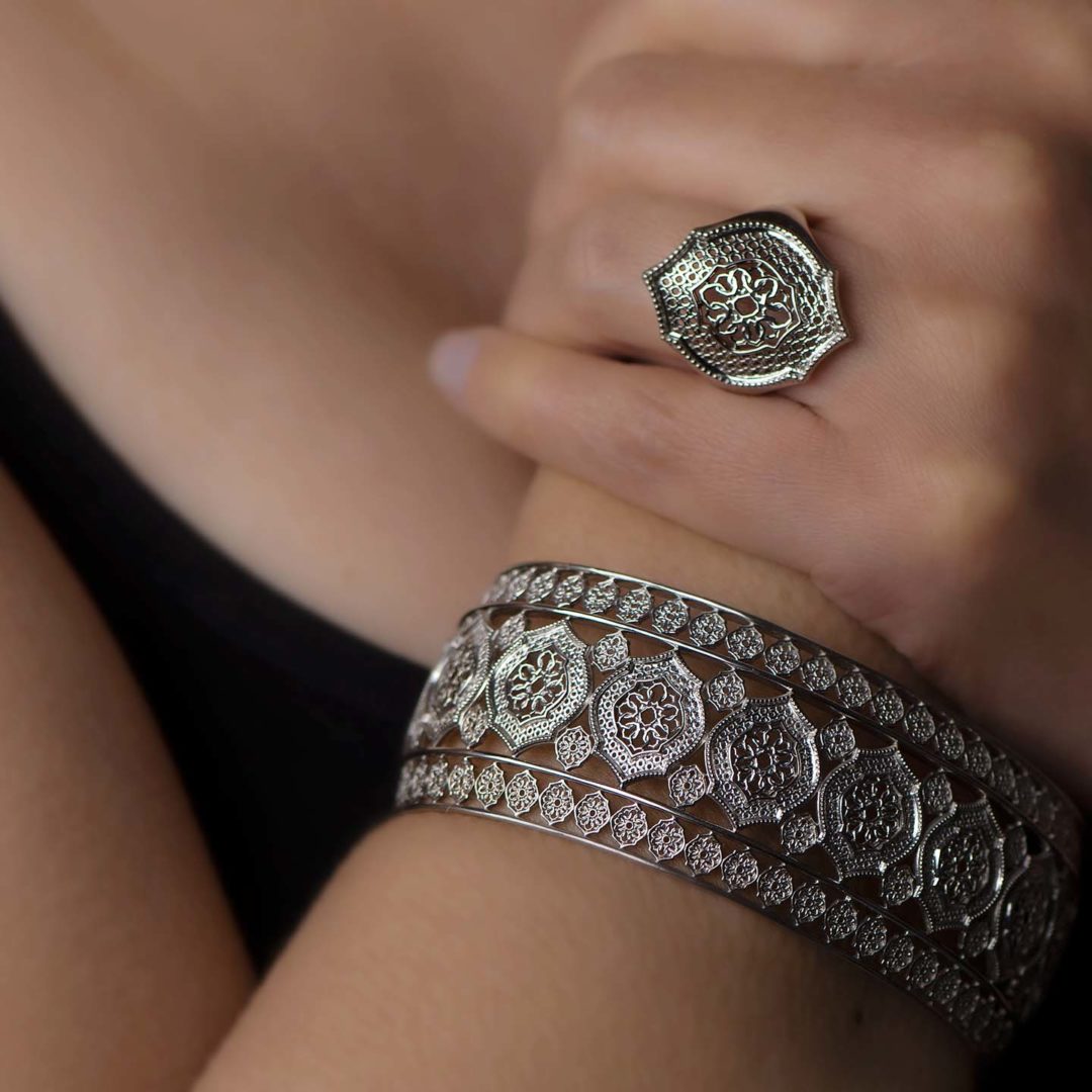 Mauresque Cuff in White Gold by Natalie Barney