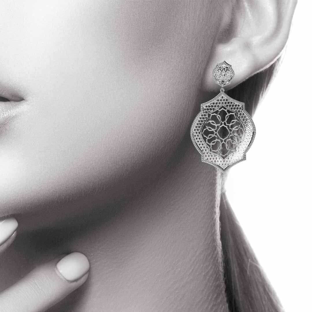 Mauresque Drop Earrings in Sterling Silver by Natalie Barney