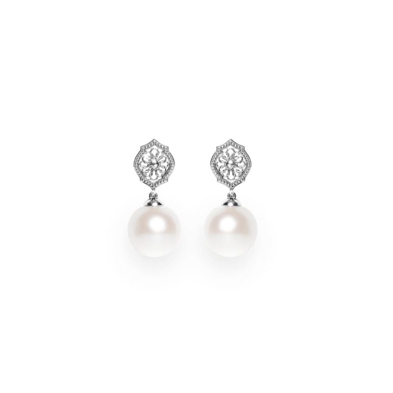Mauresque Pearl Drop Earrings in Sterling Silver by Natalie Barney