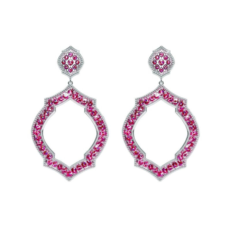 Mauresque Pink Sapphire Drop Earrings in White Gold by Natalie Barney