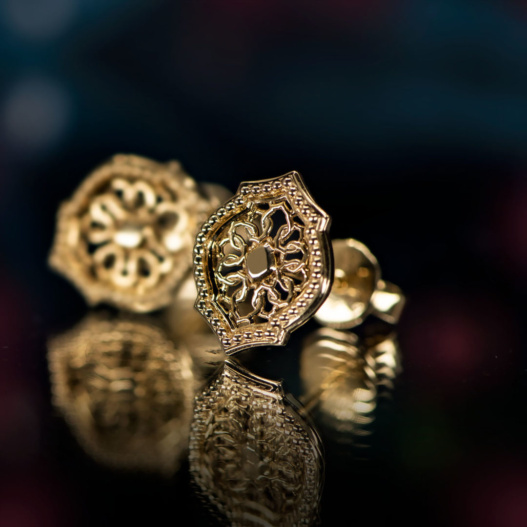 Mauresque Stud Earrings in Yellow Gold by Natalie Barney