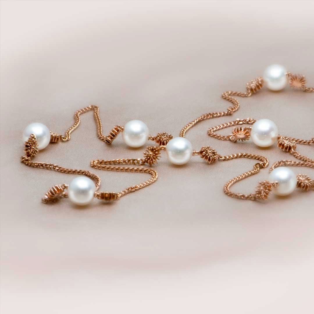 Soleil Pearl Necklace in Rose Gold by Natalie Barney