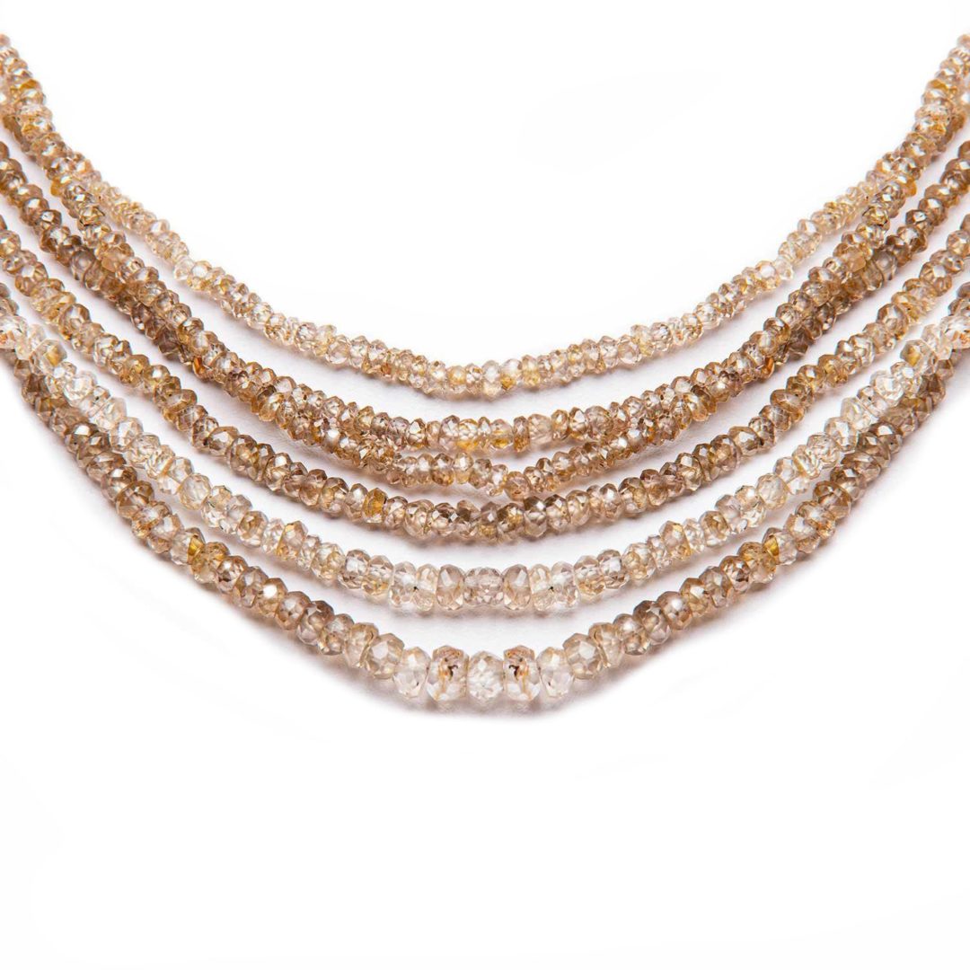 Multi Row Champagne Zircon Bead Necklace in Sterling Silver by Natalie Barney