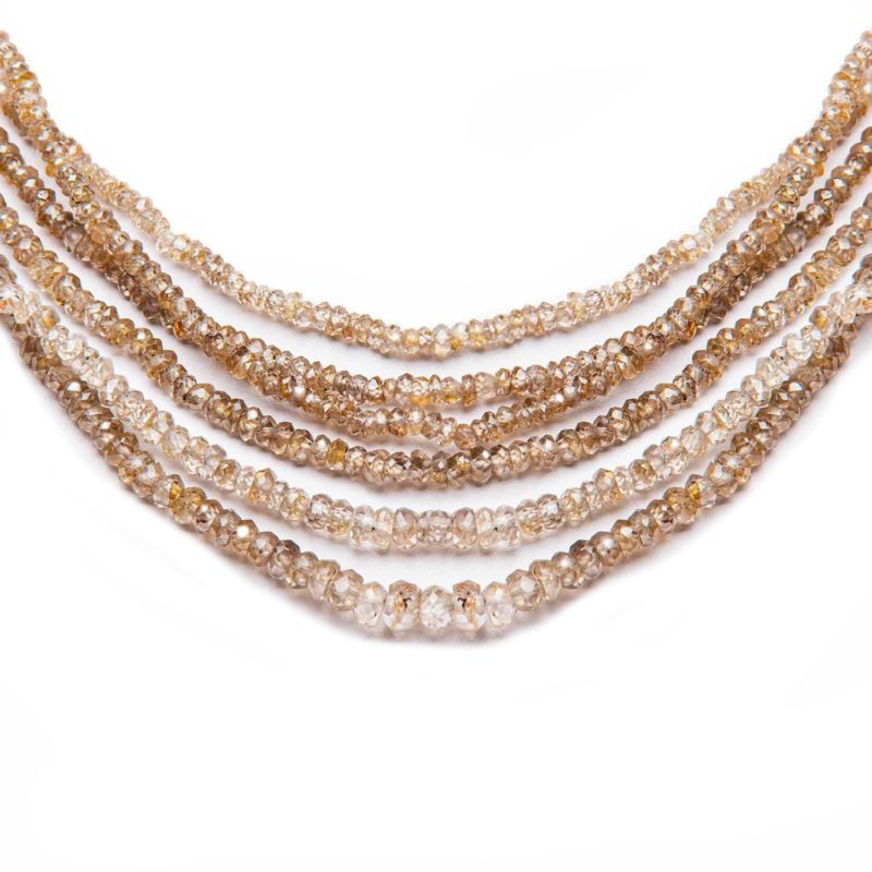 Multi Row Champagne Zircon Bead Necklace in Sterling Silver by Natalie Barney
