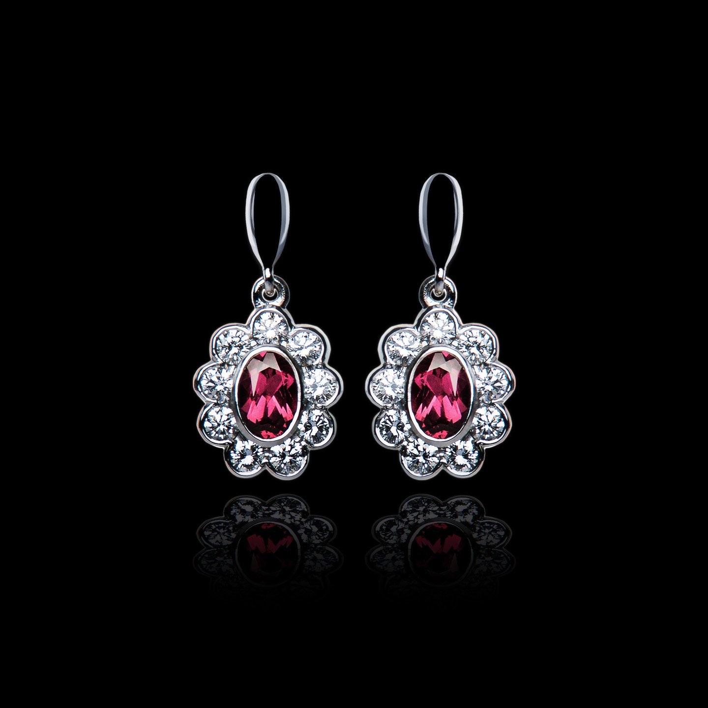 Rhodolite Garnet & Diamond Flower Drops